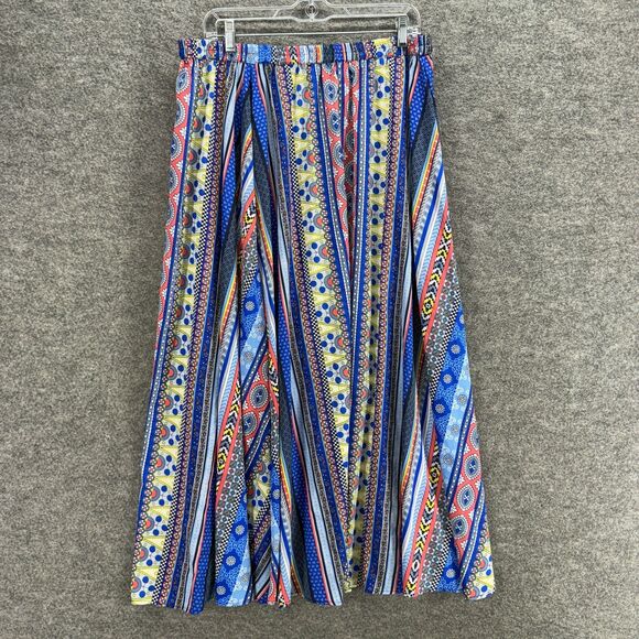 Flin & Moss Pants - Flin & Moss Skirt Women XL Blue Striped Maxi Long Mid Rise Pull On Elastic Waist